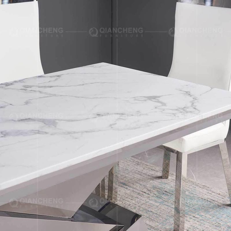 Foshan Modern Dining Room Furniture Stainless Steel Marble Dining Tables