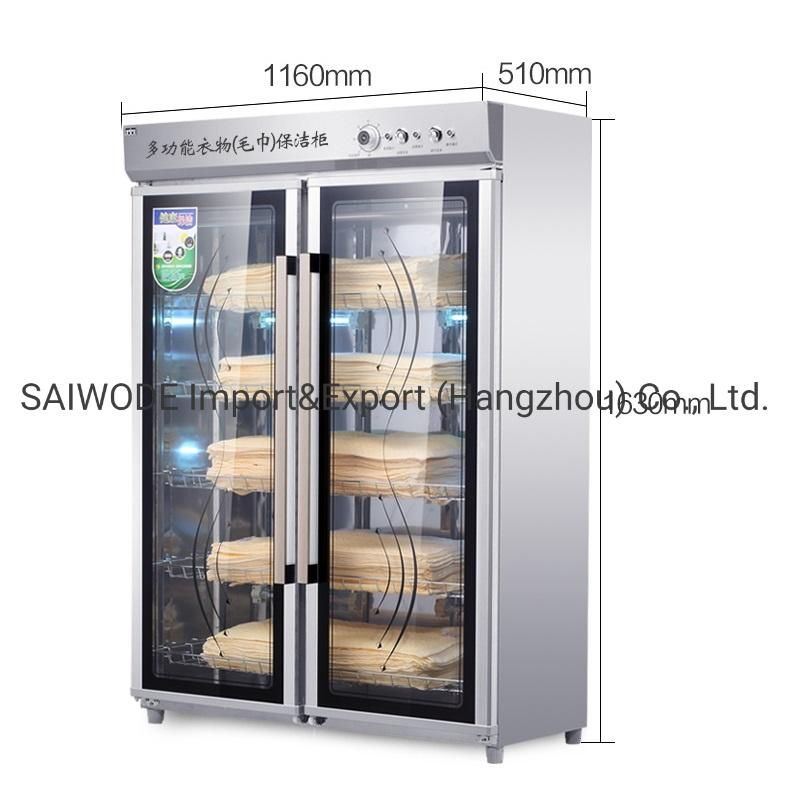 1700L Double Glass Door Stainless Steel Towel Disinfection Cabinet for Hotel Restaurant SPA