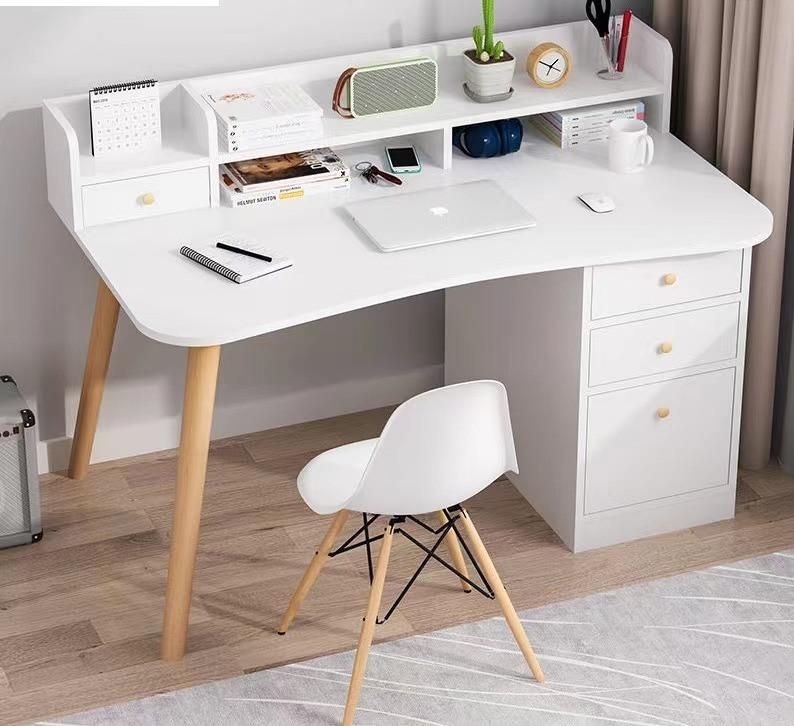 Mail Order Packing L-Shaped Computer Desk in White Finish, Glass Metal Computer Desk