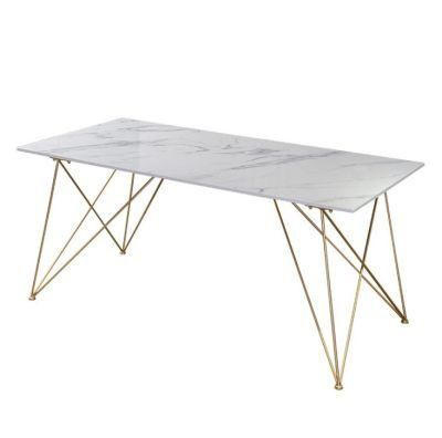 Modern Luxury Rectangular with Steel Legs Home Small Apartment Nordic Dining Tables with Marble Top