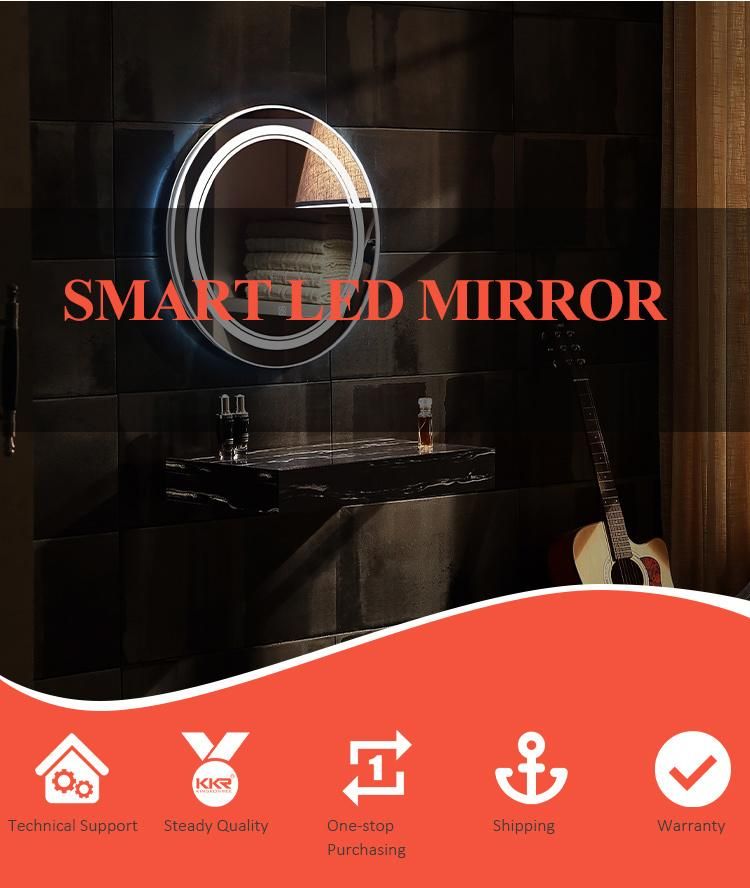 Round LED Bathroom Mirror Plug-in Modern Lighted Wall Mounted Mirror