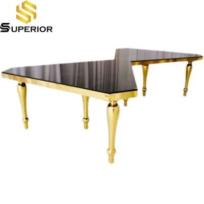 Hotel New Design Double Triangle Black Tempered Glass Banquet Table