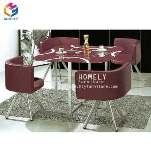 Modern Glass Top Steel Frame Dining Table Sets with Chairs