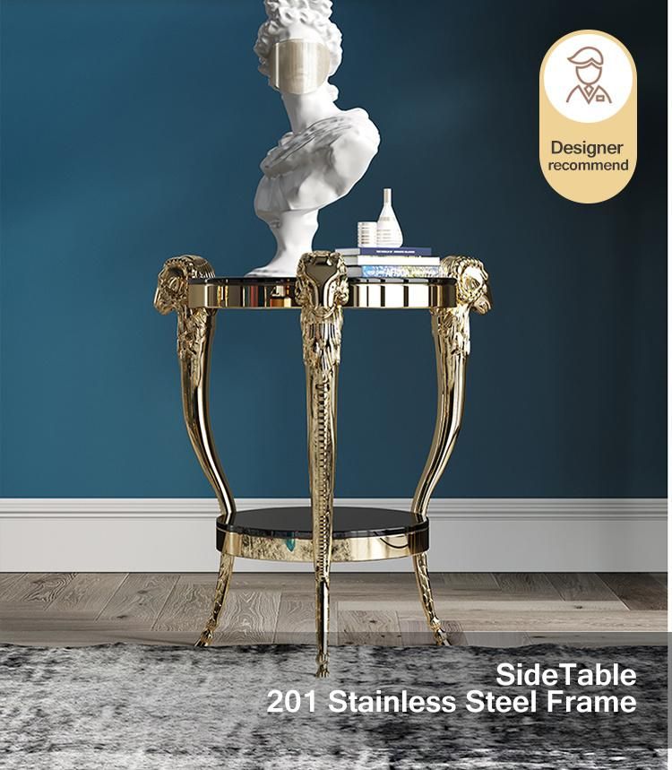 European Style Modern White Marble Golden Stainless Steel Leg Coffee Table Side Table