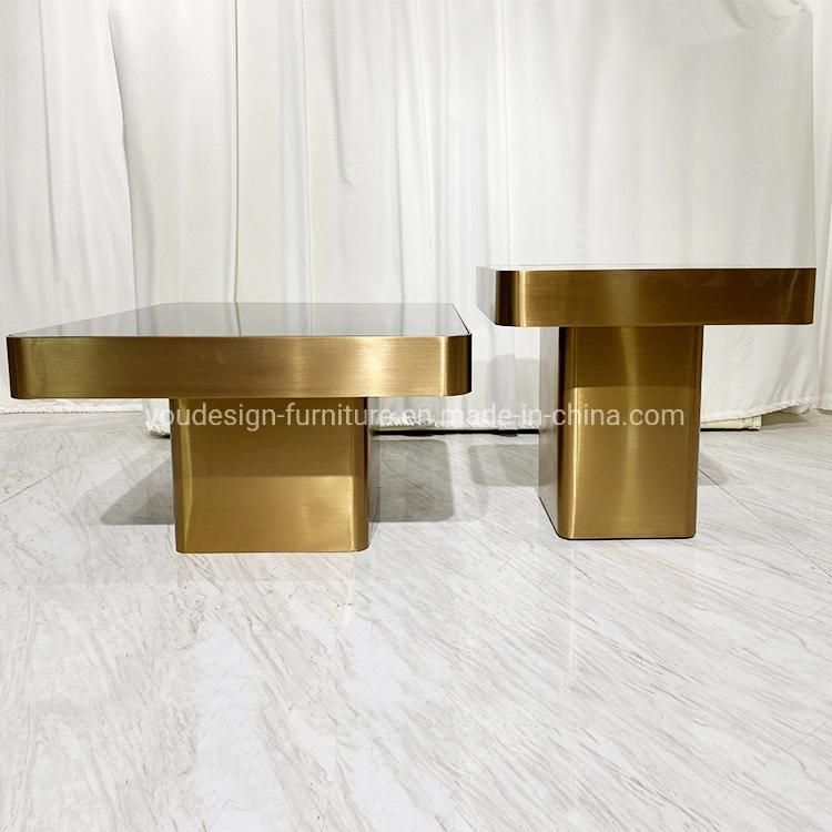 Living Room Modern Side Coffee Table Sets Glass/Marble Top Gold Base Corner Table Furnitures for Villa Hotel