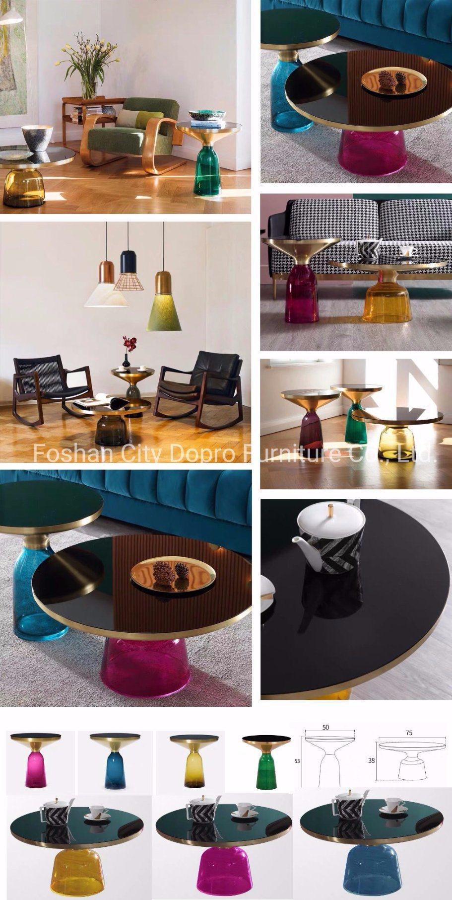 Fashion Modern Hotel Artist Blue Glass Leg Brushed Brass Round Coffee Table