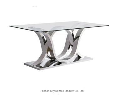 Unique Design Stainless Steel Triple U Bottom Post Coffee Table with Glass Top