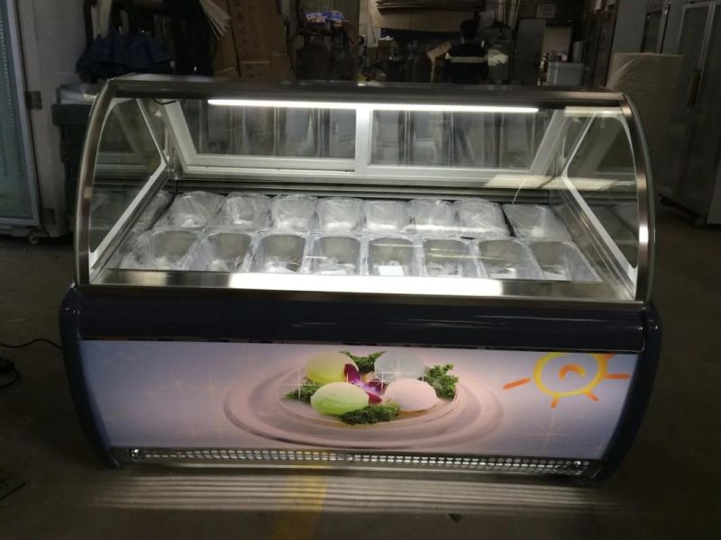 180 W Hard Ice Cream Glass Ice Cream Machinery Freezers Display Cabinet Freezer Showcase