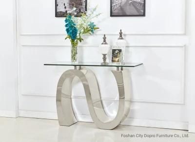Hot Sale Stainless Steel S Shape Base Post Console Table with Glass Top