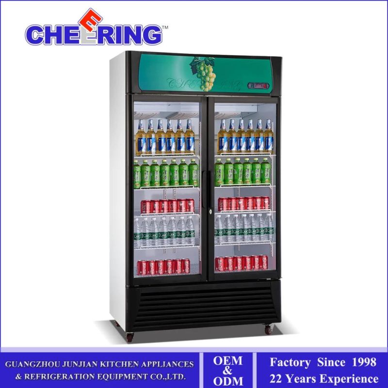 Big Capacity Double Door Display Freezer Drink Beverage Display Showcase