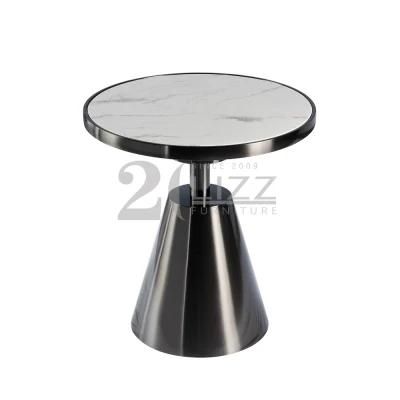 Nordic New Style Simple Living Room Furniture Modern Decor Home Office Hotel Black Metal Leg Top Marble Round Coffee Table