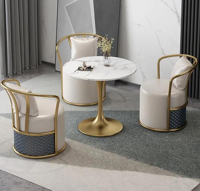 Wholesale Fashion Design Delicate Luxury Table Set Creative Metal Tea Table Round Marble Top Coffee Table