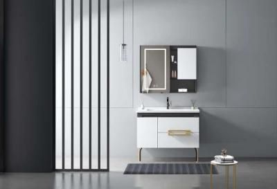 Hangzhou Luxury White Modern PVC Bathroom Cabinet Vanity with Side Cabinet