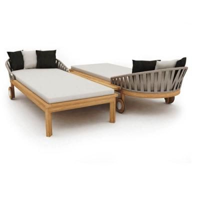 High Quality Outdoor Wood Frame Royal Chair Double Rope Strap Chaise Sunbed