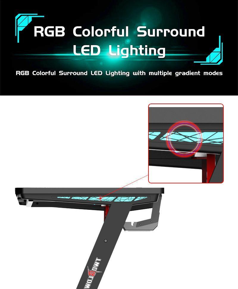 Factory Custom Computer RGB LED Gaming Desk and Gaming Table Top Modern PC Desk Design Home and Office Gaming Desk