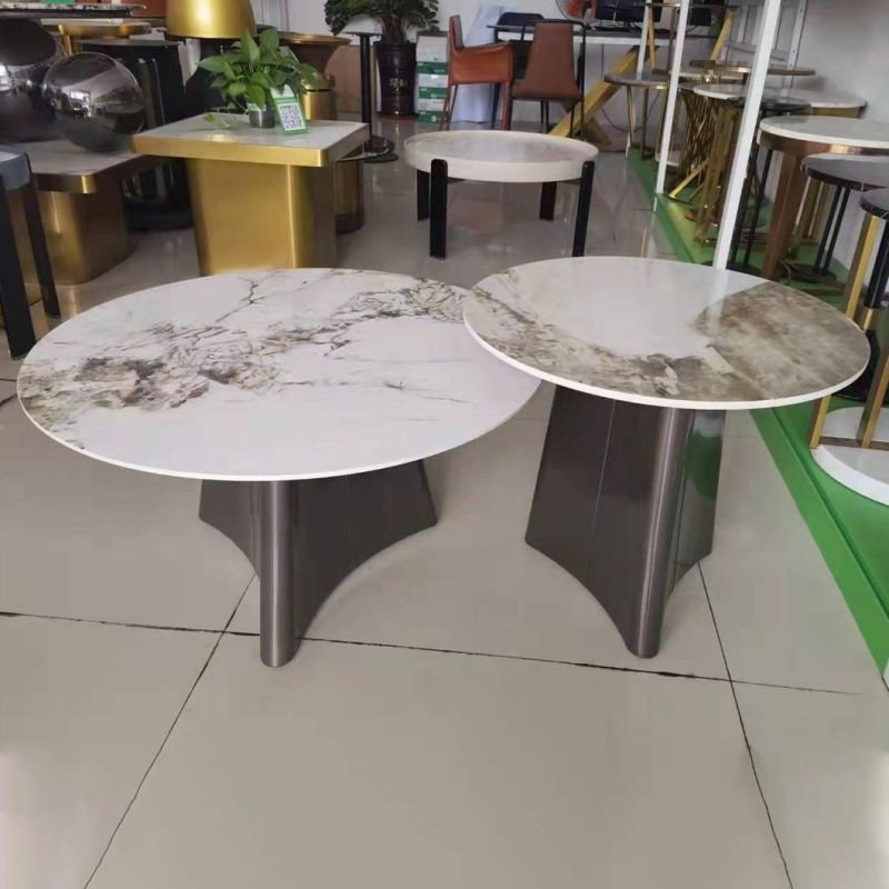 Wholesale Carbon Steel Sprayed Brown Gray Artificial Marble Rock Surface Coffee Table