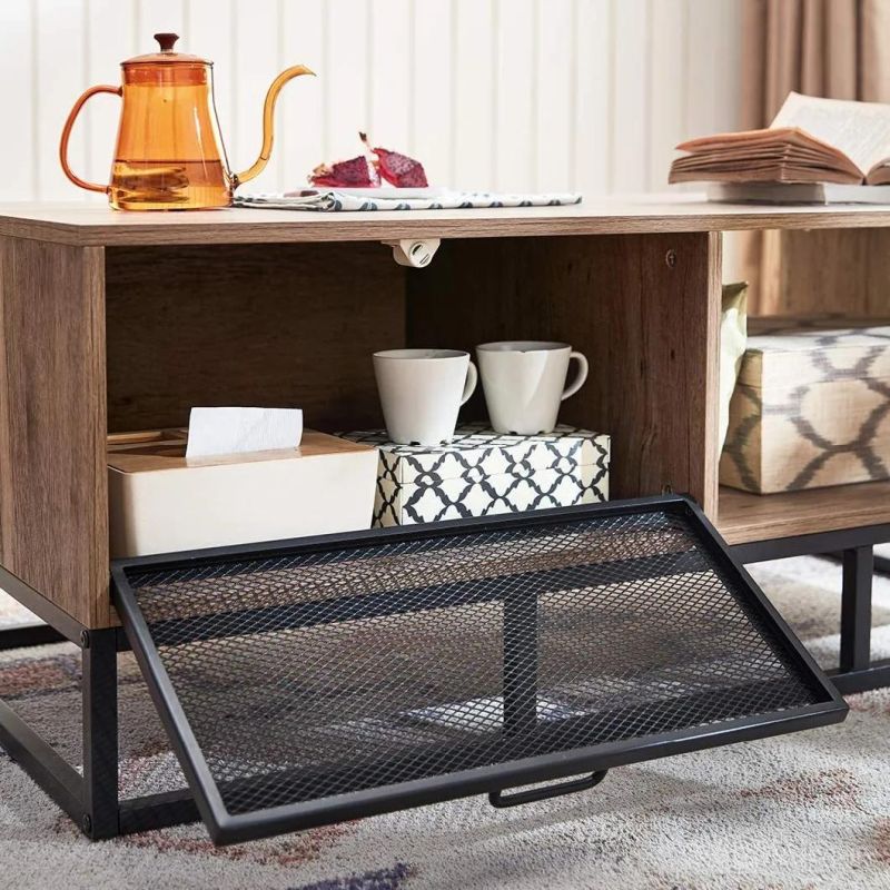 Storage Coffee Table with Iron Mesh Cabinet Door