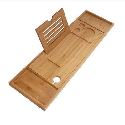 Premium Bamboo Bath Tray Expandable Bathtub Caddy Bath Table with Reading Rack Includes Wine Glass