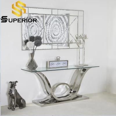 Modern Home Furniture Metal Console Table with Transparent Glass Top