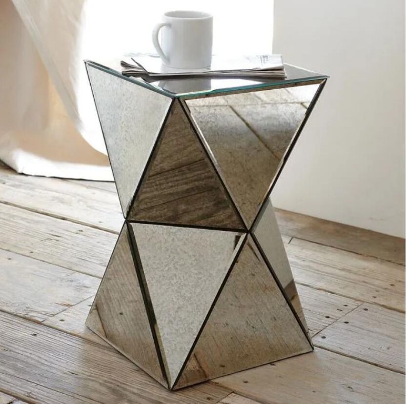 Multifunction Diamond Angle Tempered Glass Coffee Mirrored Table