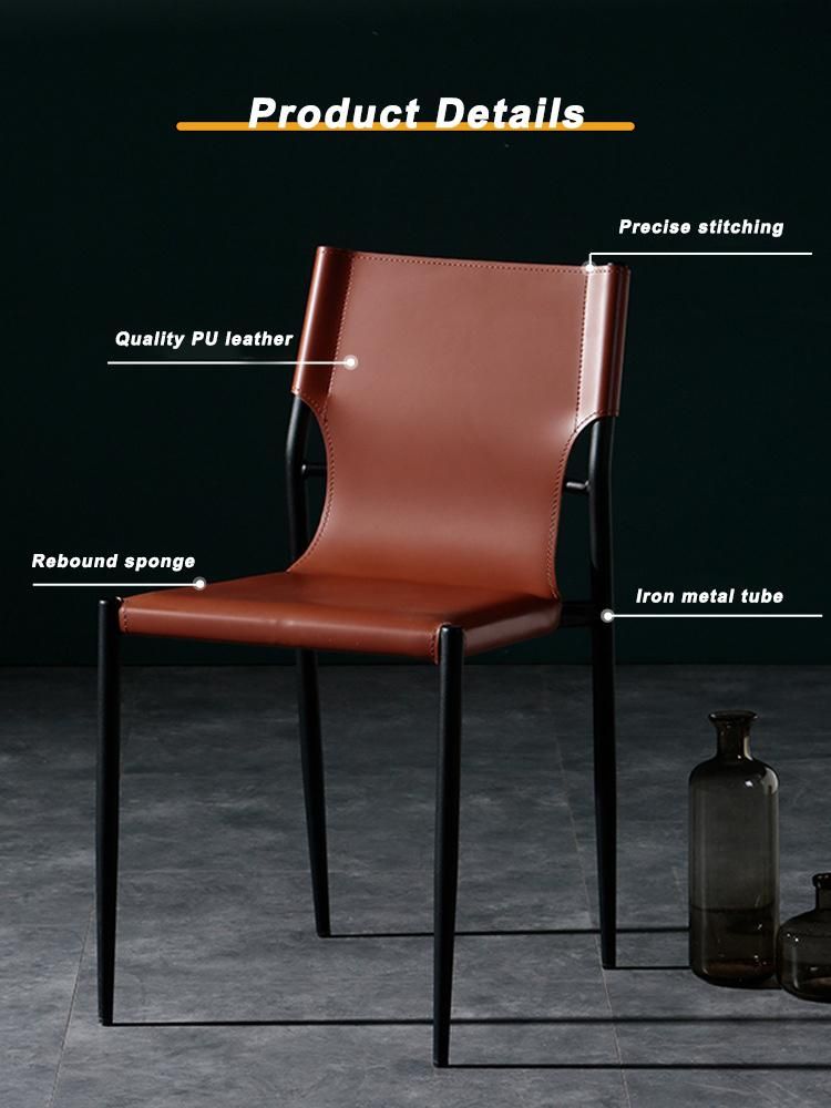PU Leather Stackable Metal Steel Restaurant Dining Chair Rental Event Wedding Dining Furniture