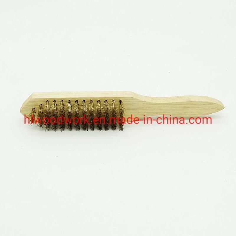 Brass Brush, Brass Wire Brush, Wire Scratch Brush with Raw Birchwood Handle Brush Clean Rust Brush 30cm Length Raw Wooden Handle Copper Wire Scratch Brush