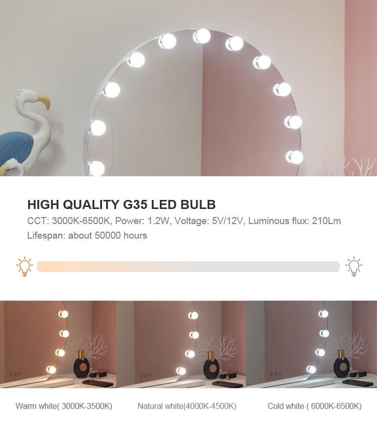 Bedroom Lighted Standing LED Bulbs Makeup Vanity Hollywood Mirror