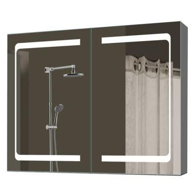 Hotel Decor Bathroom Semi-Recessed &amp; Wall Mounted Multi-Door Makeup LED Bathroom Medicine Cabinet for Home Decoration