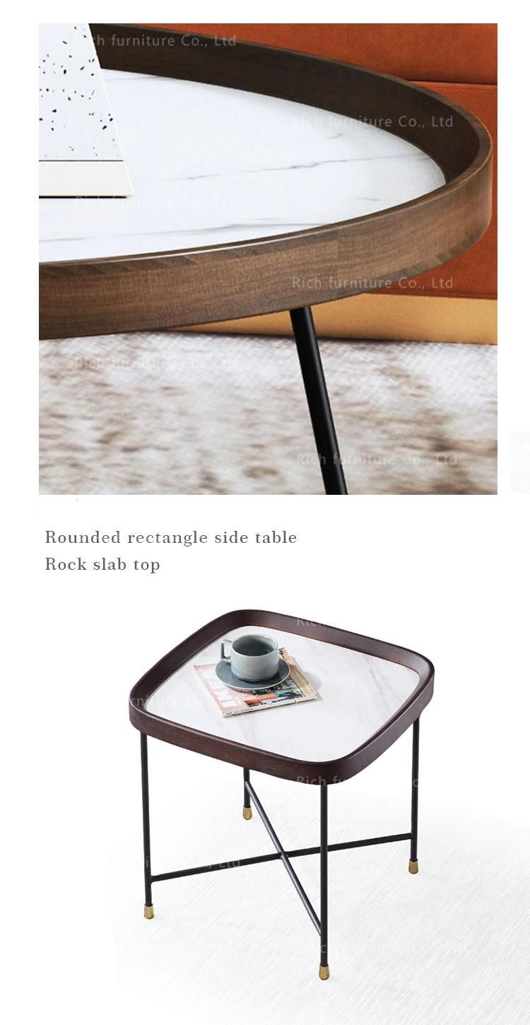 Occasional Accent Table Metal Legs Nature Stone Top Side Table for Living Room