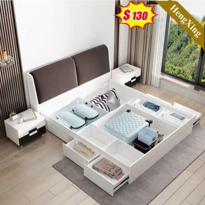 Comfortable Backrest Design Brown Color Bedroom Furniture Wooden Storage Beds with Night Stand