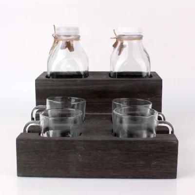 930ml 32oz Milk Glass Bottle with Cups Set in Wood Show Case Package
