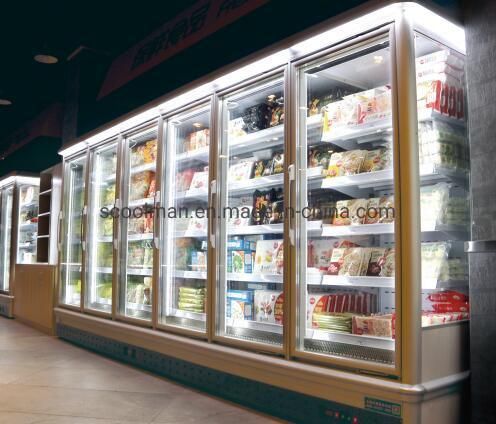 Commercial Two Glass Door Vertical Freezer for Supermarket Showcase