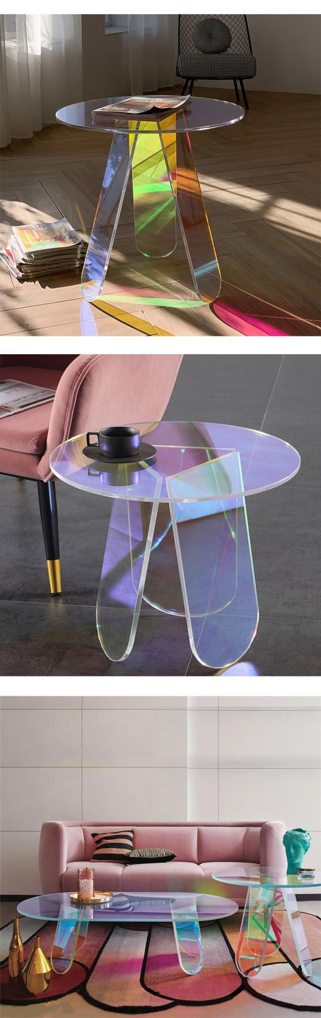 Nordic Style Light Luxury Crystal Leisure Tea Table Colorful Rainbow Clear Acrylic Transparent Coffee Tables