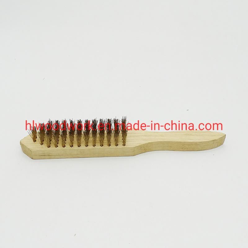 17cm Raw Wooden Handle Brass Brush, Soft Brass Bristle Wire Brush, Wire Scratch Brush with Birchwood Handle