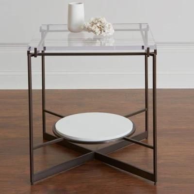2018 Latest Creative Design Multipurpose Clear Acrylic 2 Shelves Nightstand Acrylic Computer Desk Glass Coffee Table