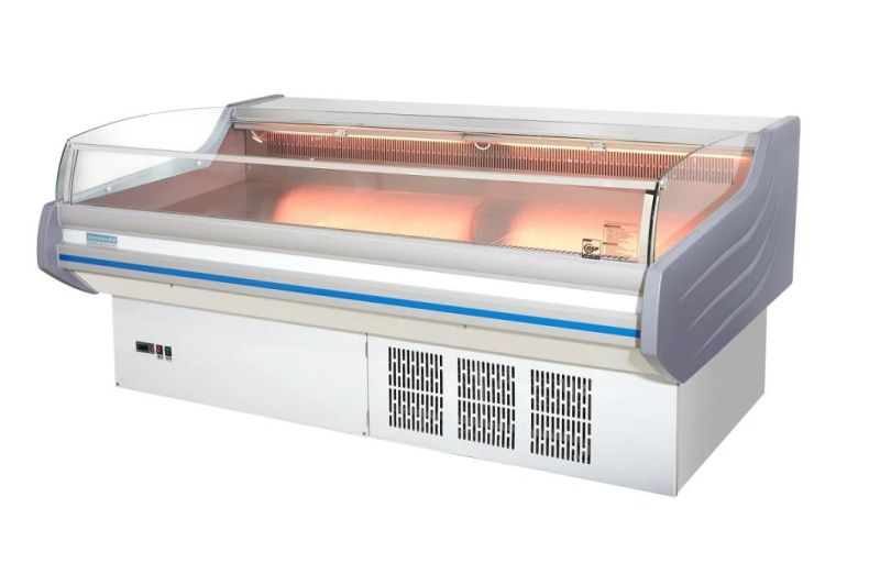 Commercial Supermarket Curved Glass Fresh Meat Deli Chiller Showcase