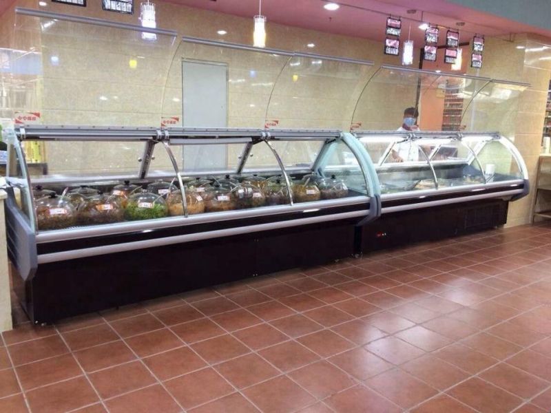 Commercial Curved Glass Seafood Fish Meat Display Showcase for Supermarket