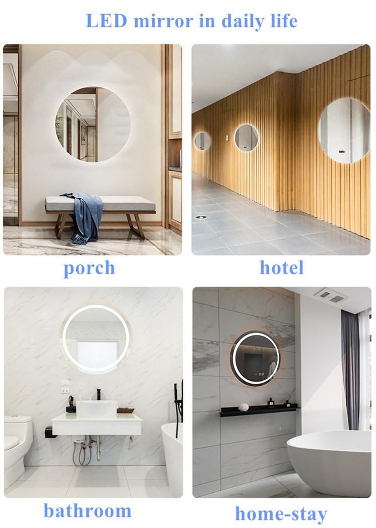 Home-Use LED Furniture Round Aluminium Silver Glass Wall Mirror LED Bluetooth Bathroom Mirror