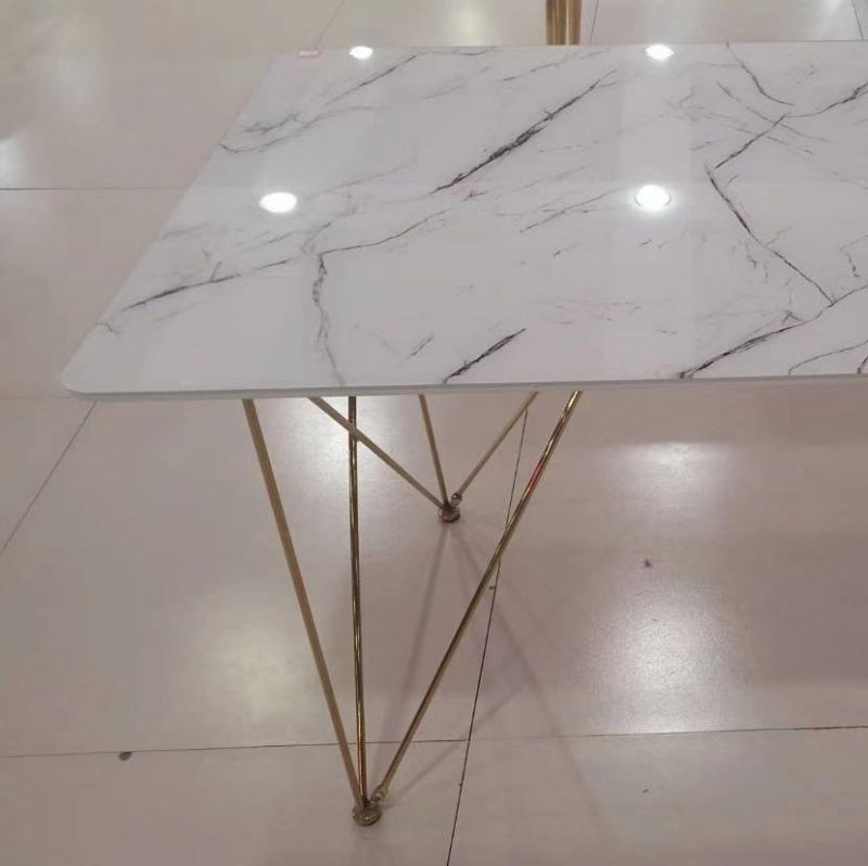 Luxury Design Marble Top Dining Table Set 8 Seaters with Metal Legs