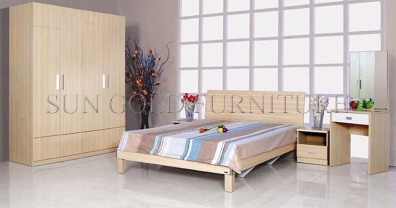 Cheap Modern Wooden Apartment Bedroom Furniture Bed Set (SZ-BT008)