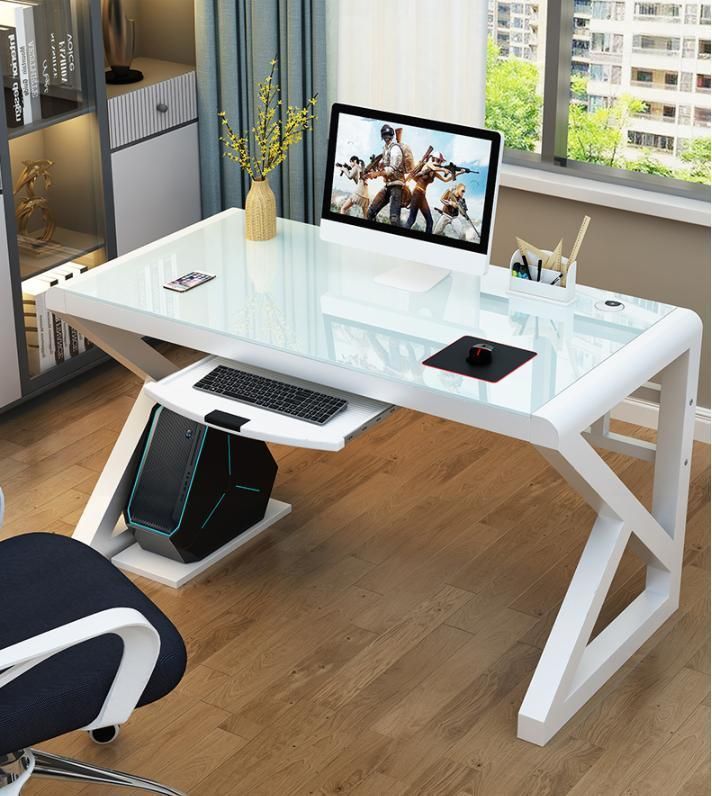 Computer Desk Desktop Desk Bookshelf One Table Rental Simple Tempered Glass Bedroom Gaming Table