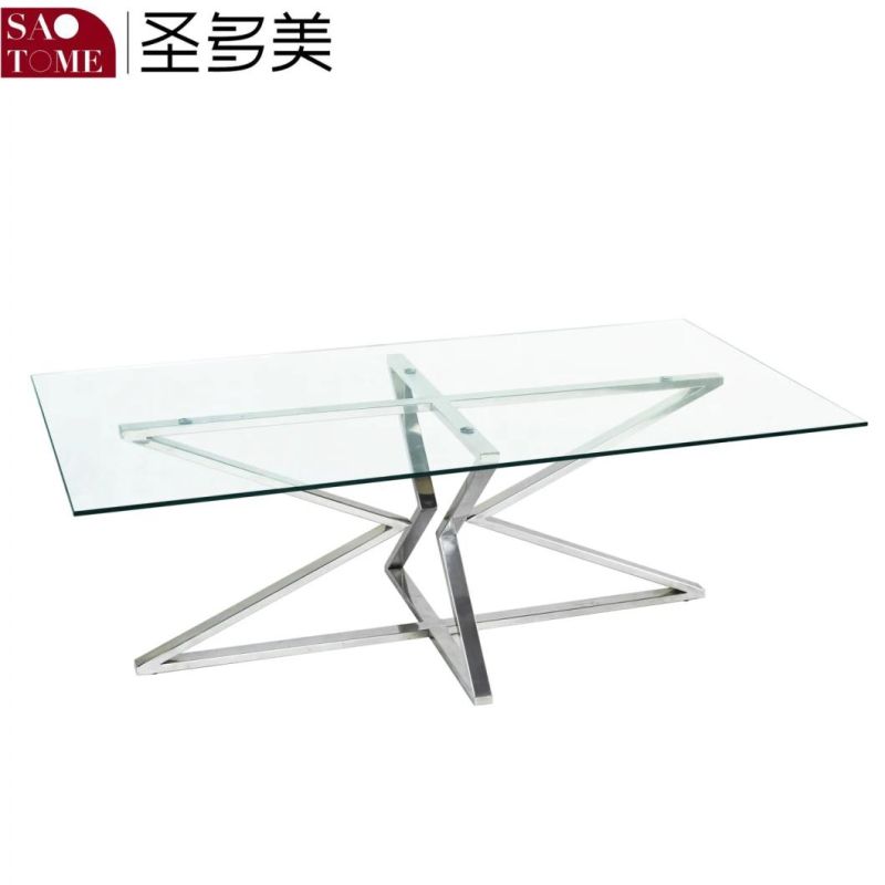 Living Room Furniture Stainless Steel Rectangular Glass Top Coffee Table