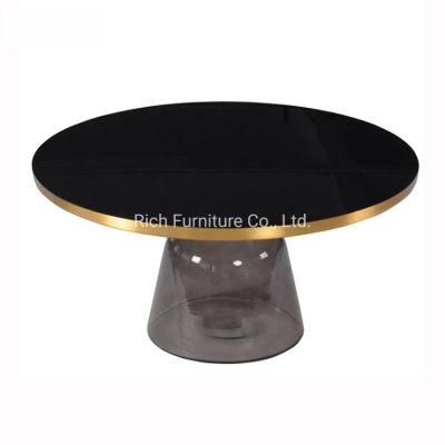 Latest Design Living Room Furniture Tempered Glass Base Art Coffee Table Transparent Glass Golden Steel Frame Side Table