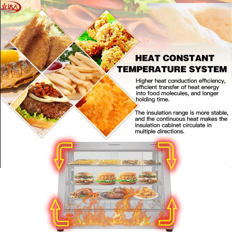 Curved Glass Warming Showcase /3 Layers Hot Food Display Showcase