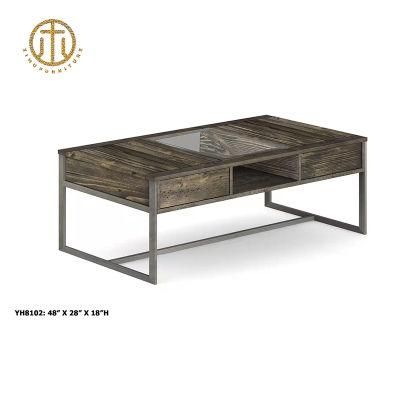 Wooden and Glass Within Drawers Living Room Furniture Coffee Table