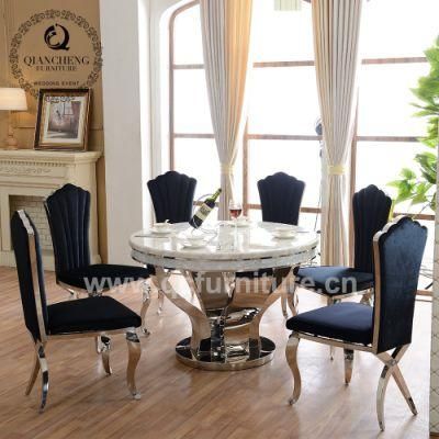 Round Marble Top Metal Dining Table Set for Home