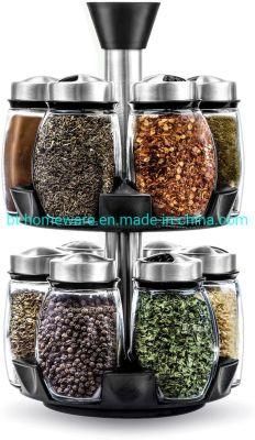 Wholesale 120ml 12 Jars Glass Rotating Spice Rack Storage Jars Set Box Rotating Table Top Vanilla and Spice Rack 12 Glass Storage Spice Jars