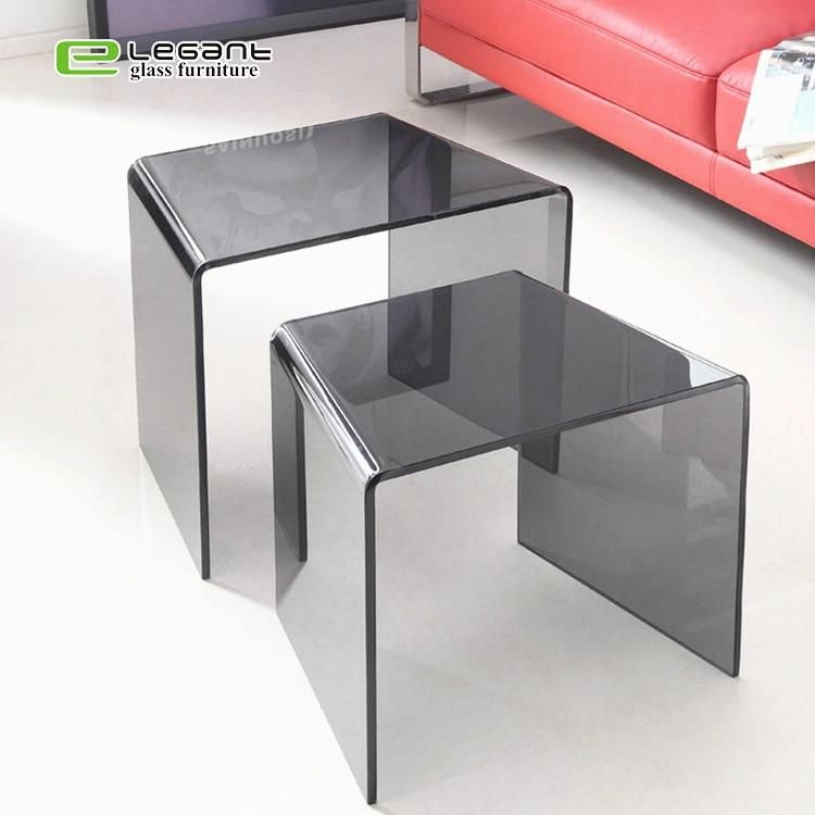 Newest Design Modern Hot Bent Gray Tempered Glass Coffee Nesting Table Price