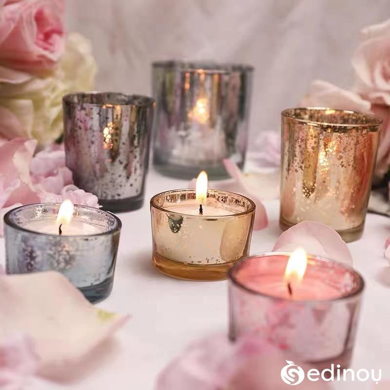 Round Rose Gold Votive Candle Holders Glass Tealight Candle Holder for Wedding Home Decor