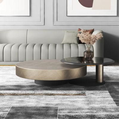 Living Room Modern Luxury Gold Rotate Round Coffee Tables Set with Glass Coffee Table Furniture for Villa